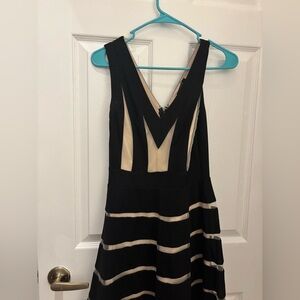 Elegant Black and Cream Striped Dress